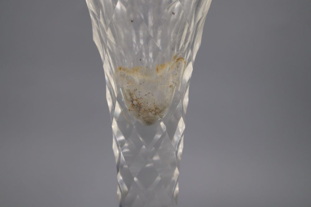 A facet cut glass vase on wooden base, total height 37cm